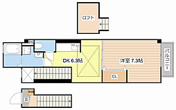 JR湖西線 堅田駅 徒歩18分の賃貸アパート 2階1DKの間取り
