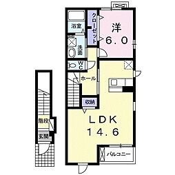 近江鉄道近江本線 八日市駅 4.2kmの賃貸アパート 2階1LDKの間取り