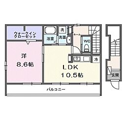 JR北陸本線 長浜駅 徒歩23分の賃貸アパート 2階1LDKの間取り