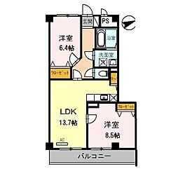 JR湖西線 唐崎駅 徒歩20分の賃貸マンション 2階2LDKの間取り