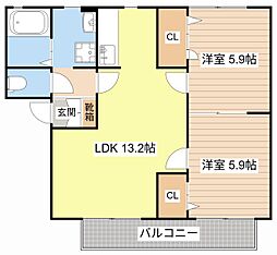近江鉄道近江本線 高宮駅 徒歩8分の賃貸アパート 2階2LDKの間取り