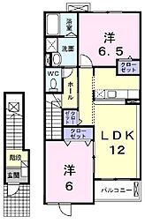 近江鉄道近江本線 五箇荘駅 徒歩15分の賃貸アパート 2階2LDKの間取り