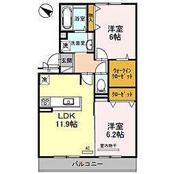 JR東海道・山陽本線 南彦根駅 徒歩15分の賃貸アパート 3階2LDKの間取り