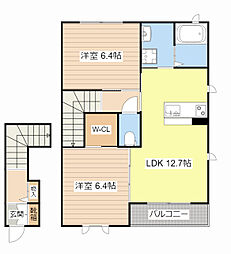 JR東海道・山陽本線 南彦根駅 徒歩11分の賃貸アパート 2階2LDKの間取り