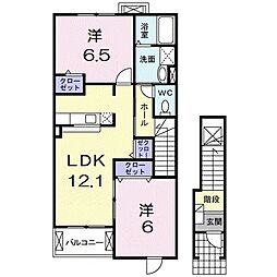 JR東海道・山陽本線 南彦根駅 徒歩18分の賃貸アパート 2階2LDKの間取り