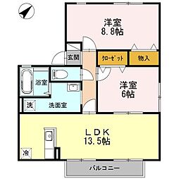 パレ・ファミール 2LDKの間取図画像