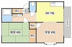 JR東海道・山陽本線 彦根駅 3.4kmの賃貸アパート 1階2DKの間取り