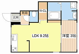 プリムヴェール 1階1LDKの間取り