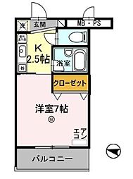 サンタウン竹鼻　B 4階1Kの間取り