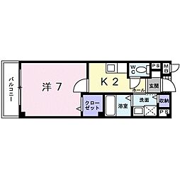 ラック　ペーシュ 2階1Kの間取り