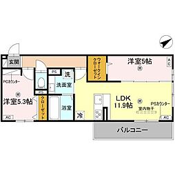 D-ROOM守山3丁目 3階2LDKの間取り