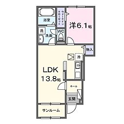 豊郷サンライフ 103 1階1LDKの間取り