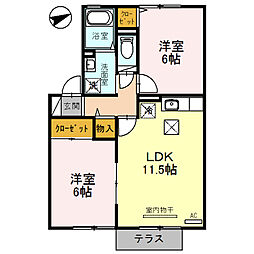 ラグージュ　A棟 1階2LDKの間取り