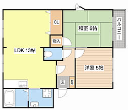 ピアコート 2階2LDKの間取り