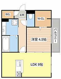 ホワイトクレイン野洲 2階1LDKの間取り