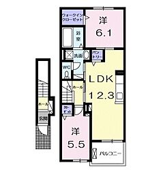 聖和町アパート 2LDKの間取図画像