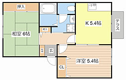 かんどりニューハイツB 2Kの間取図画像