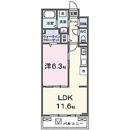 リ：ルーム　東近江 3階1LDKの間取り