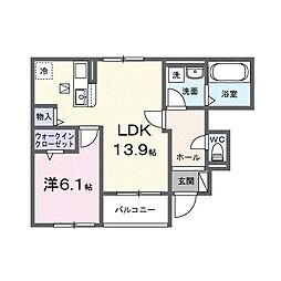 ブルーム 1階1LDKの間取り