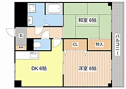 ハースイン久野部 2階2DKの間取り