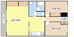 サンハイツ南志賀 2LDKの間取図画像