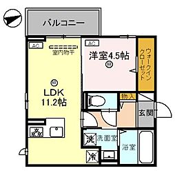 メゾンクレール安養寺 2階1LDKの間取り