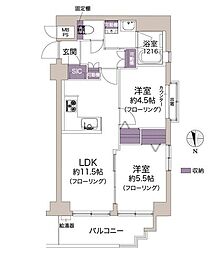 グレーシァス堀川 2LDKの間取図画像