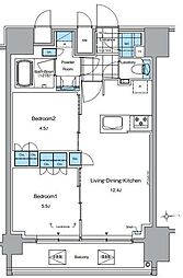 ルフォンプログレ田原町 14階2LDKの間取り