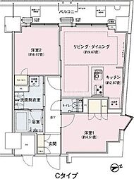 アンビエンテ駒込 8階2LDKの間取り