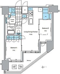 ルフォンプログレ田原町 12階2LDKの間取り