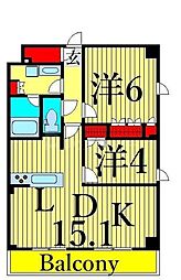 HF東尾久レジデンス 5階2LDKの間取り