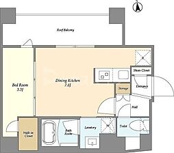グランカーサ上野松が谷 10階1DKの間取り