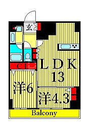 ドゥーエ南千住 5階2LDKの間取り
