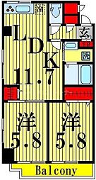 第一スカイハイツ足立 6階2LDKの間取り