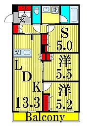 メゾンクレール谷在家 2階2SLDKの間取り