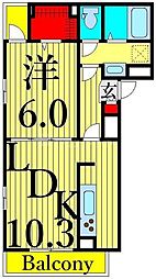 ソレアード西尾久 3階1LDKの間取り