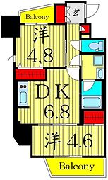 リビオメゾン入谷 9階2DKの間取り