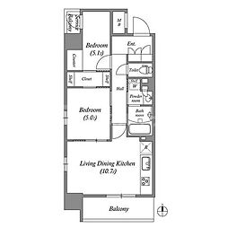 コスモグラシア三ノ輪 10階2LDKの間取り
