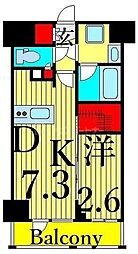 コンフォリア台東根岸 2階1DKの間取り