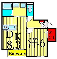 ラピスフィルド 3階1LDKの間取り