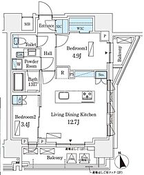 シーズンフラッツ浅草六丁目 2LDKの間取図画像