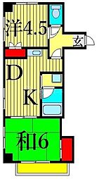 テラス三の輪 2DKの間取図画像