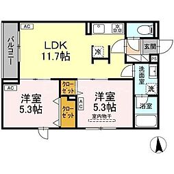 セレスティア荒川N 2LDKの間取図画像