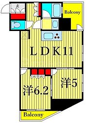 パークアクシス上野松が谷 2LDKの間取図画像