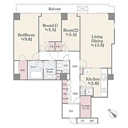 小石川パークタワー 3LDKの間取図画像