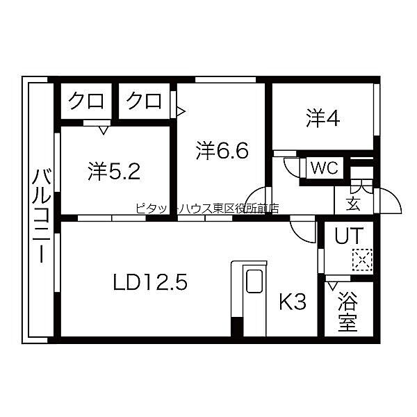 北海道札幌市北区北三十五条西4丁目(賃貸マンション3LDK・4階・63.75㎡)の写真 その2