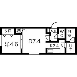 Tiamo麻生 4階1DKの間取り