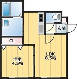 LEE SPACE 北10条I 2階1LDKの間取り