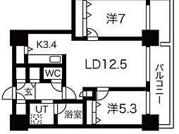 Dグラフォート札幌ステーションタワー 7階2LDKの間取り