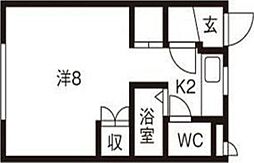サザンシティ北大 1階1Kの間取り